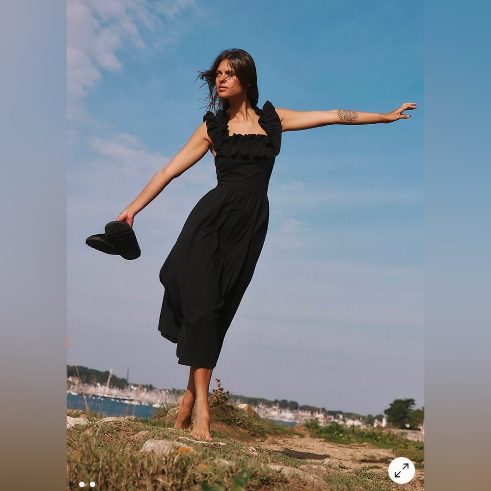 Free People Ruffle It Up Midi Dress Black NWOT